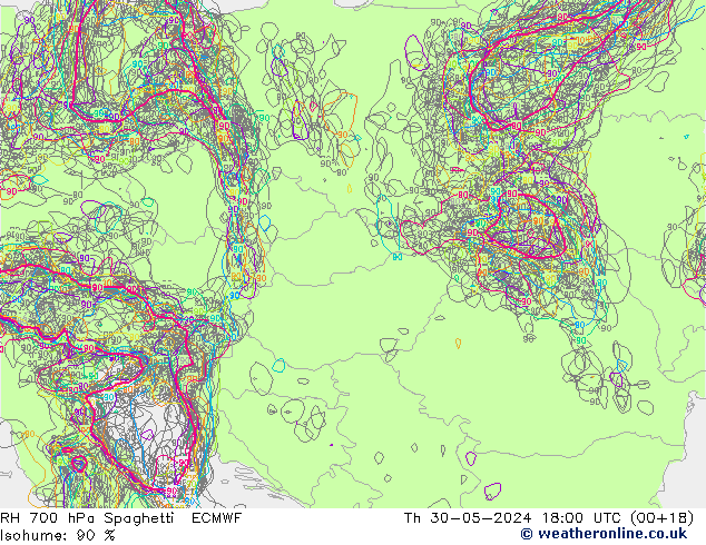 RV 700 hPa Spaghetti ECMWF do 30.05.2024 18 UTC