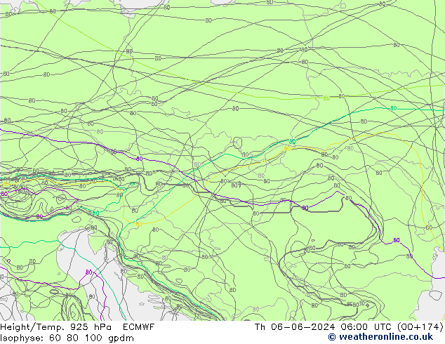 Geop./Temp. 925 hPa ECMWF jue 06.06.2024 06 UTC