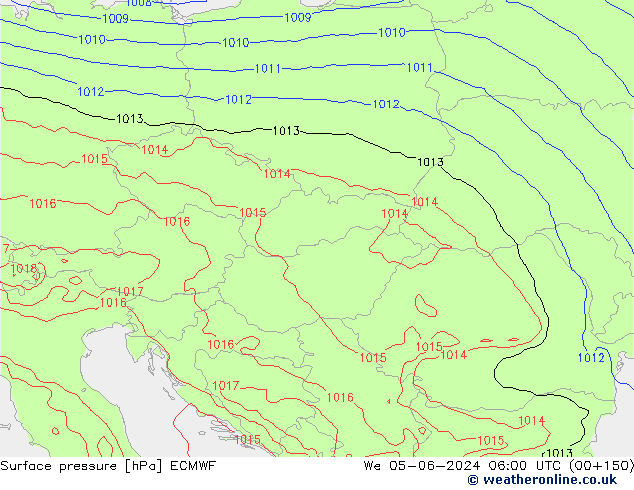 Presión superficial ECMWF mié 05.06.2024 06 UTC