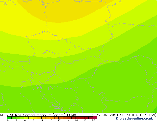 Humedad rel. 700hPa Spread ECMWF jue 06.06.2024 00 UTC