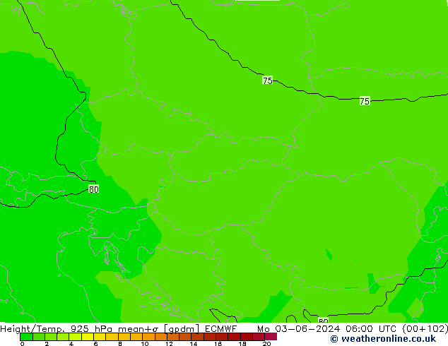 Yükseklik/Sıc. 925 hPa ECMWF Pzt 03.06.2024 06 UTC