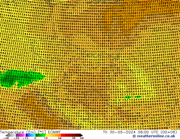 Temperature (2m) ECMWF Čt 30.05.2024 06 UTC