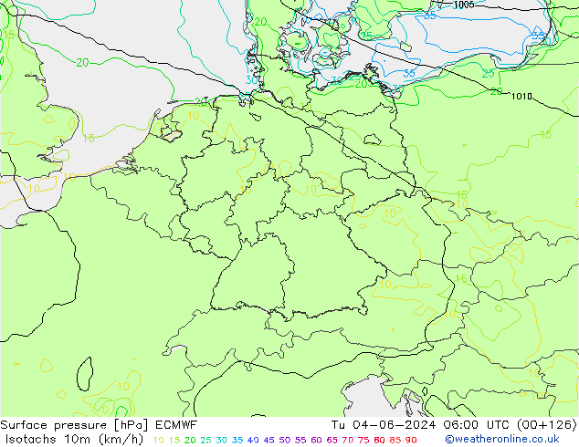 Isotachen (km/h) ECMWF di 04.06.2024 06 UTC
