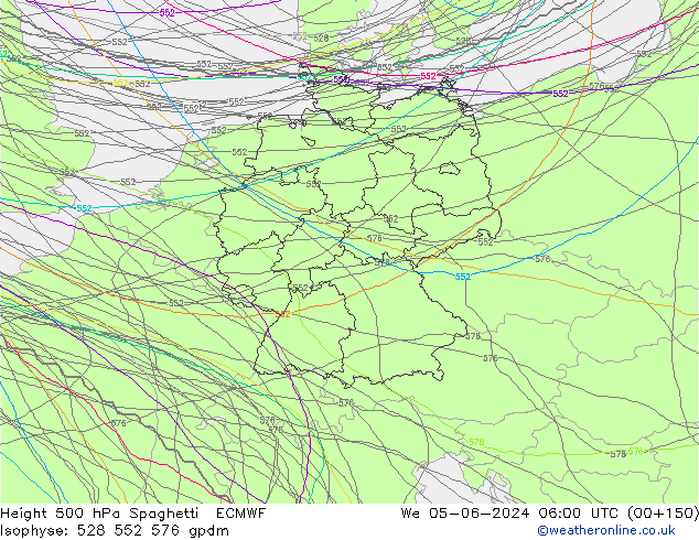 Height 500 hPa Spaghetti ECMWF Mi 05.06.2024 06 UTC