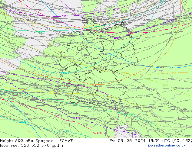 Height 500 hPa Spaghetti ECMWF Qua 05.06.2024 18 UTC