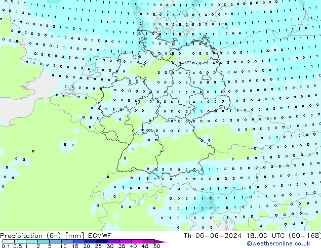 Totale neerslag (6h) ECMWF do 06.06.2024 00 UTC