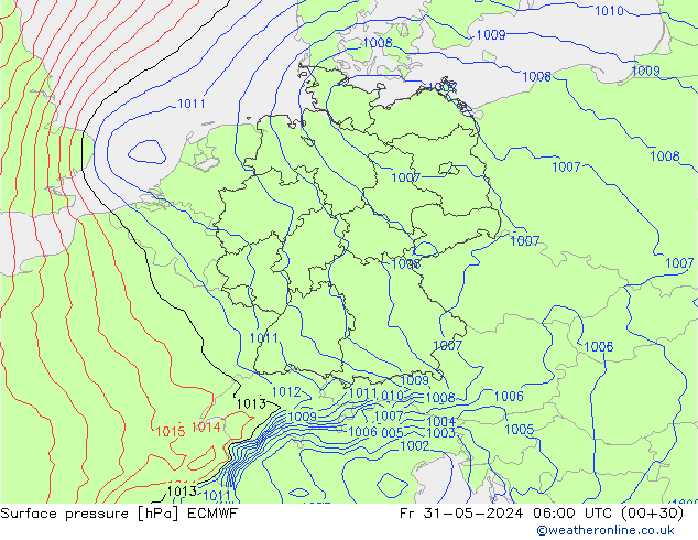 Atmosférický tlak ECMWF Pá 31.05.2024 06 UTC