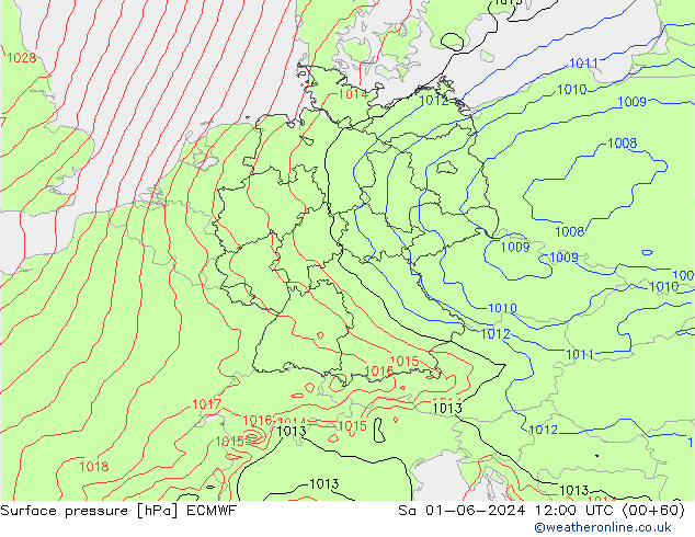 Pressione al suolo ECMWF sab 01.06.2024 12 UTC