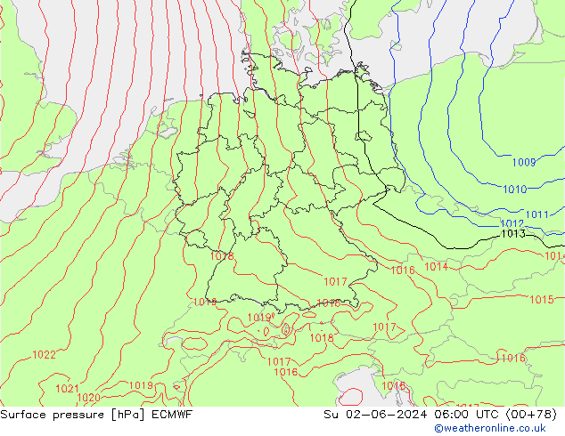 Atmosférický tlak ECMWF Ne 02.06.2024 06 UTC