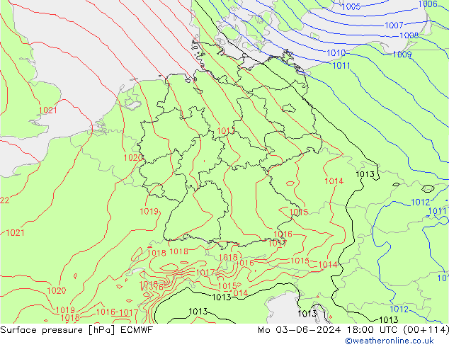 pressão do solo ECMWF Seg 03.06.2024 18 UTC