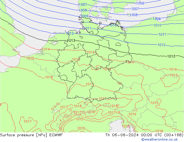 Surface pressure ECMWF Th 06.06.2024 00 UTC