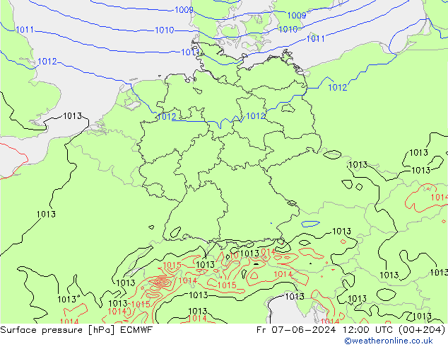 Luchtdruk (Grond) ECMWF vr 07.06.2024 12 UTC