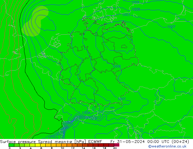 Atmosférický tlak Spread ECMWF Pá 31.05.2024 00 UTC