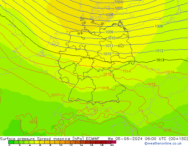 Surface pressure Spread ECMWF We 05.06.2024 06 UTC