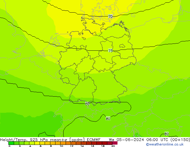 Height/Temp. 925 hPa ECMWF Qua 05.06.2024 06 UTC