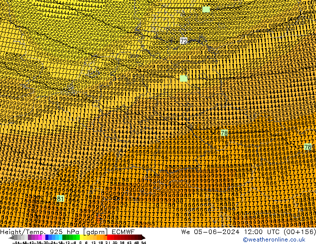 Hoogte/Temp. 925 hPa ECMWF wo 05.06.2024 12 UTC