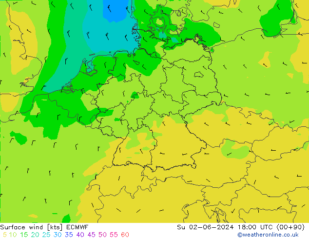 Surface wind ECMWF Su 02.06.2024 18 UTC