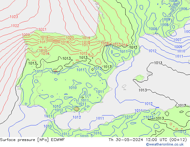 Pressione al suolo ECMWF gio 30.05.2024 12 UTC