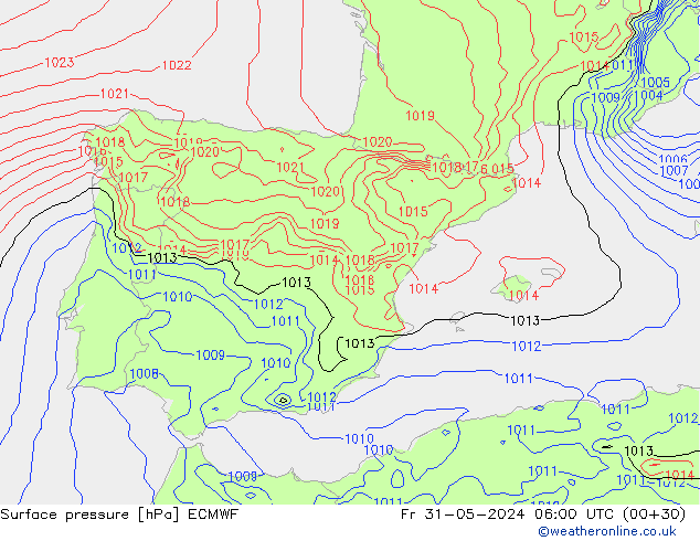 Surface pressure ECMWF Fr 31.05.2024 06 UTC