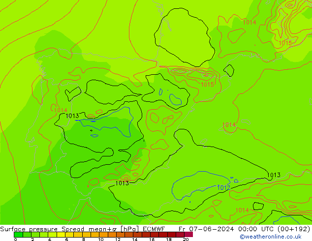 Atmosférický tlak Spread ECMWF Pá 07.06.2024 00 UTC