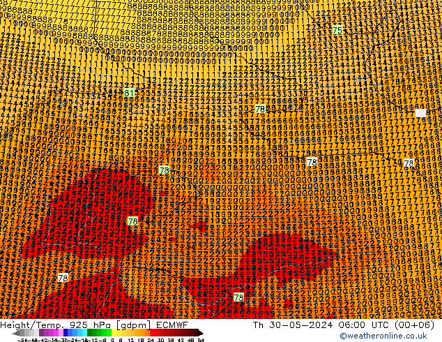 Height/Temp. 925 гПа ECMWF чт 30.05.2024 06 UTC