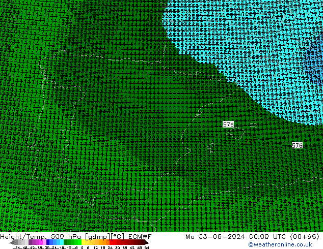 Height/Temp. 500 hPa ECMWF  03.06.2024 00 UTC