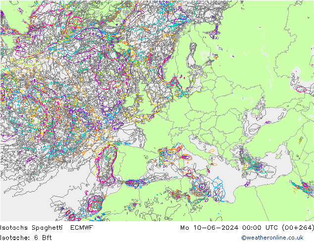 Isotachen Spaghetti ECMWF Mo 10.06.2024 00 UTC