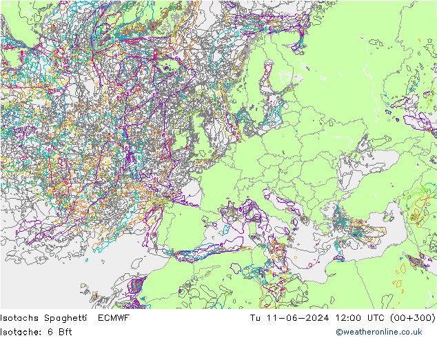 Izotacha Spaghetti ECMWF wto. 11.06.2024 12 UTC