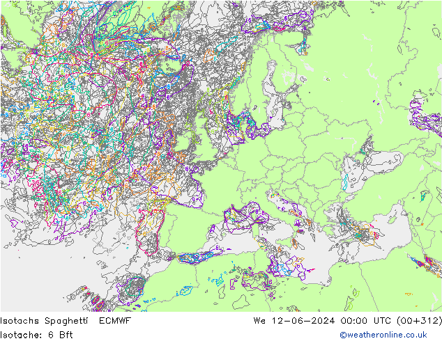 Isotachen Spaghetti ECMWF Mi 12.06.2024 00 UTC