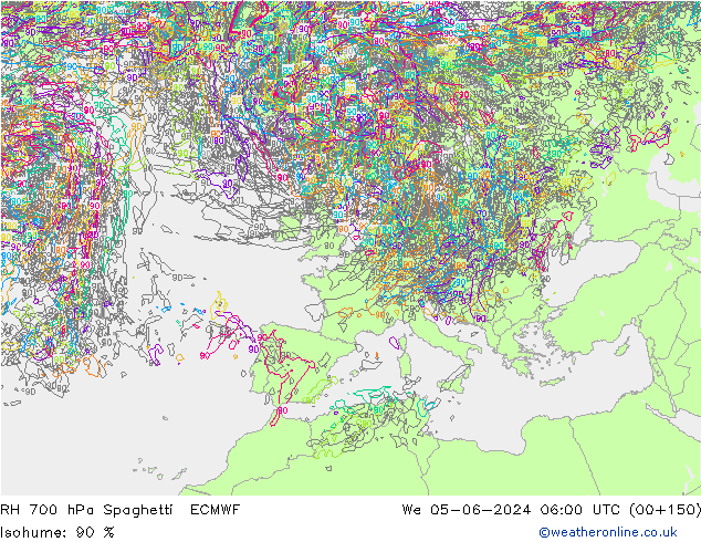RH 700 hPa Spaghetti ECMWF Mi 05.06.2024 06 UTC