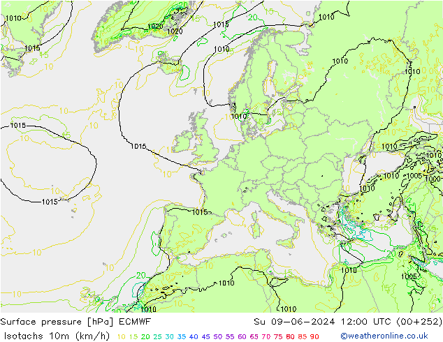 Isotachs (kph) ECMWF Dom 09.06.2024 12 UTC