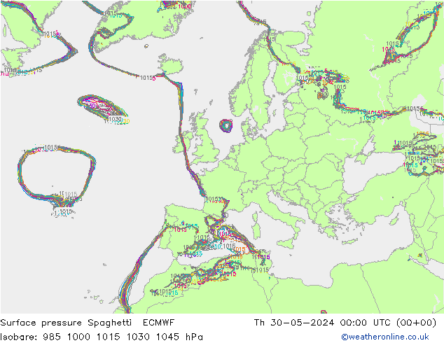 Pressione al suolo Spaghetti ECMWF gio 30.05.2024 00 UTC