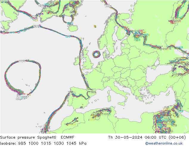 Luchtdruk op zeeniveau Spaghetti ECMWF do 30.05.2024 06 UTC