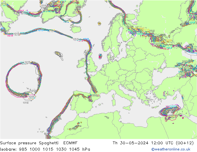 Luchtdruk op zeeniveau Spaghetti ECMWF do 30.05.2024 12 UTC