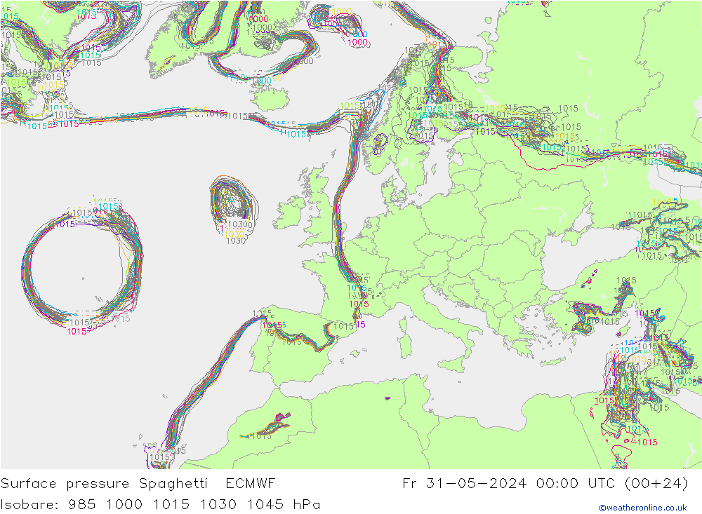 Surface pressure Spaghetti ECMWF Fr 31.05.2024 00 UTC