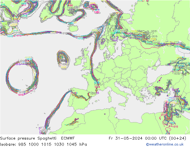 приземное давление Spaghetti ECMWF пт 31.05.2024 00 UTC