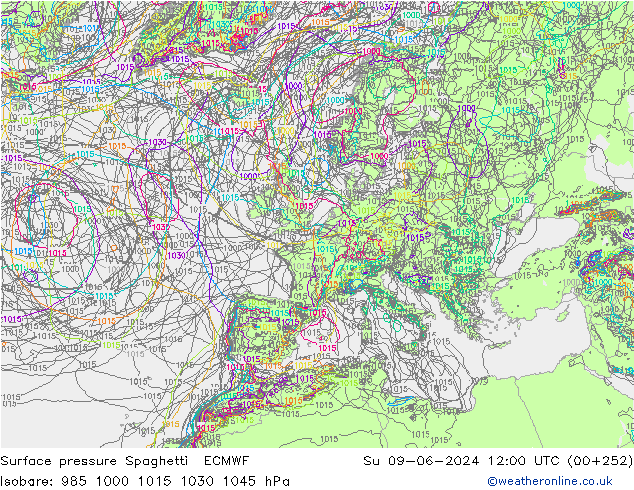 Yer basıncı Spaghetti ECMWF Paz 09.06.2024 12 UTC