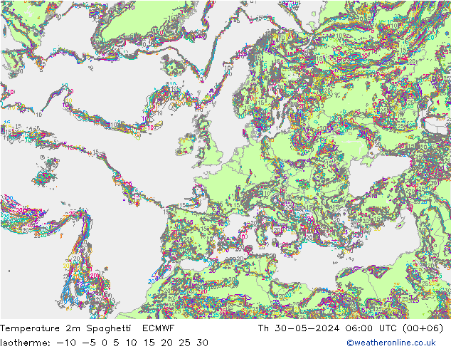 Temperaturkarte Spaghetti ECMWF Do 30.05.2024 06 UTC