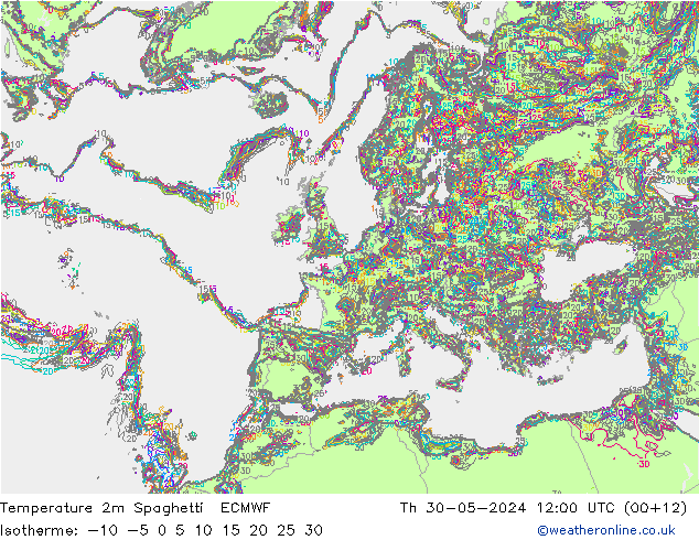 Sıcaklık Haritası 2m Spaghetti ECMWF Per 30.05.2024 12 UTC