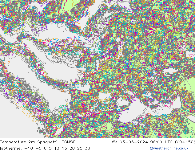 Temperature 2m Spaghetti ECMWF St 05.06.2024 06 UTC