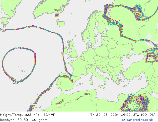 Height/Temp. 925 hPa ECMWF Th 30.05.2024 06 UTC