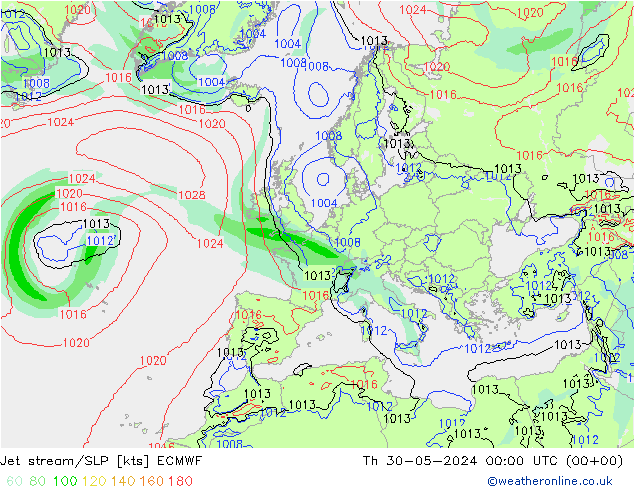 Jet stream ECMWF Qui 30.05.2024 00 UTC