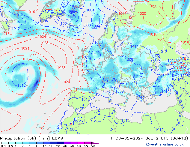 Précipitation (6h) ECMWF jeu 30.05.2024 12 UTC