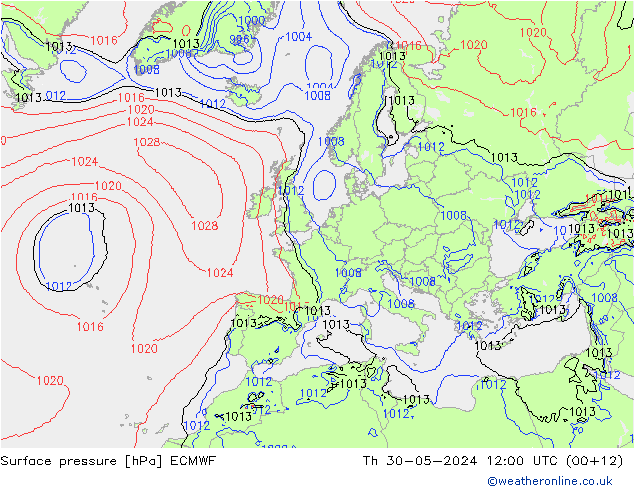Atmosférický tlak ECMWF Čt 30.05.2024 12 UTC