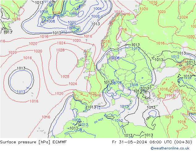 Atmosférický tlak ECMWF Pá 31.05.2024 06 UTC