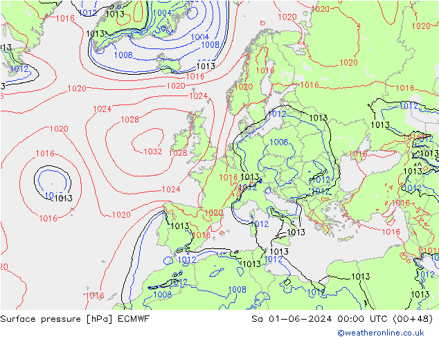 Surface pressure ECMWF Sa 01.06.2024 00 UTC