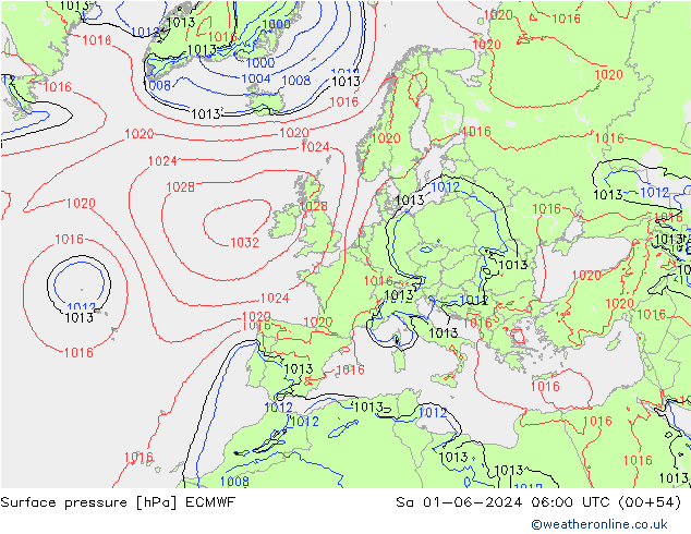 Surface pressure ECMWF Sa 01.06.2024 06 UTC