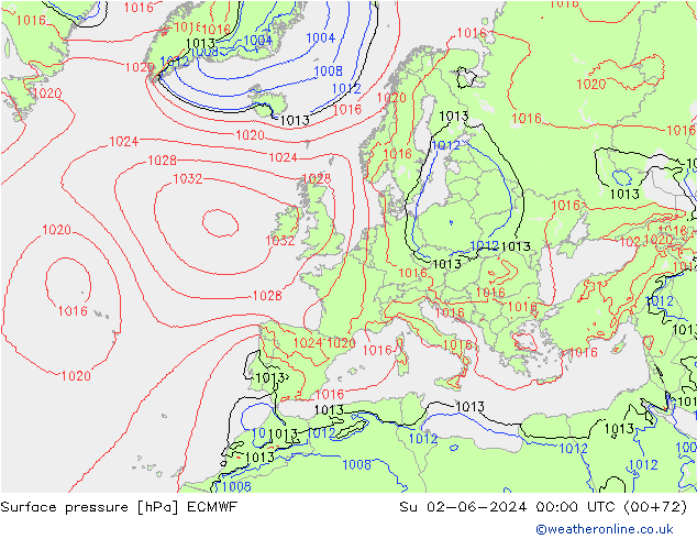 Surface pressure ECMWF Su 02.06.2024 00 UTC