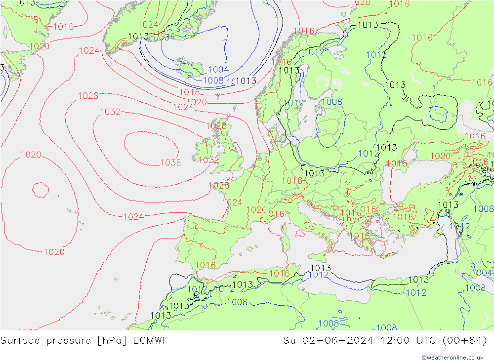 Bodendruck ECMWF So 02.06.2024 12 UTC