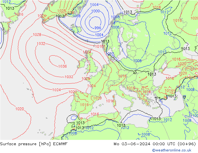 Atmosférický tlak ECMWF Po 03.06.2024 00 UTC